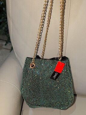 Emerald Crystal Mini Shoulder Bag with Gold Chain Strap